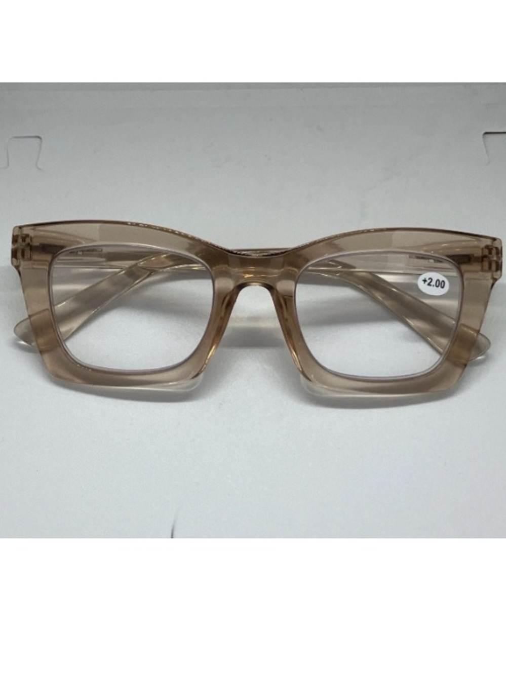 Retro Womens Reading Glasses Oversized Square Champagne Thick Large 2.0 Readers